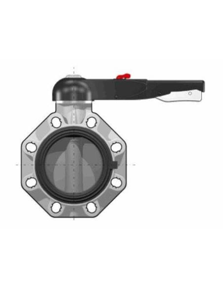 FKOV/LM, dušilna loputa d160, DN150, Ohišje PP/GR, loputa PVC-U, tesnilo EPDM, PN 10