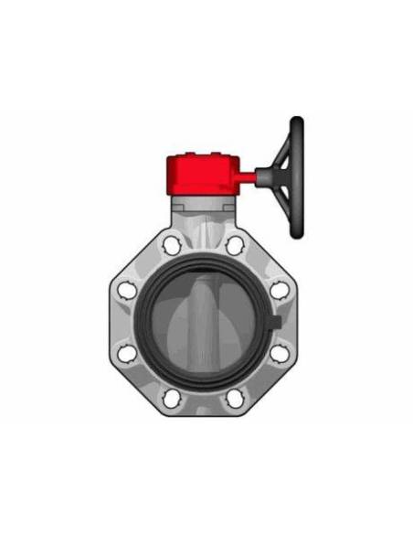 FKOV/RM, dušilna loputa d250/280, DN250, Ohišje PP/GR, loputa PVC-U, tesnilo EPDM, PN 10