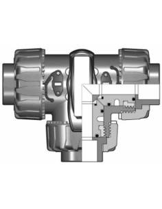 PVC-U DualBlock® kroglični tropotni T-ventil, d20, DN15, PN16, za lepljenje